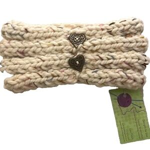 Hand-Knitted Headband/Ear Warmer; Cableknit with Heart Accents; NWT